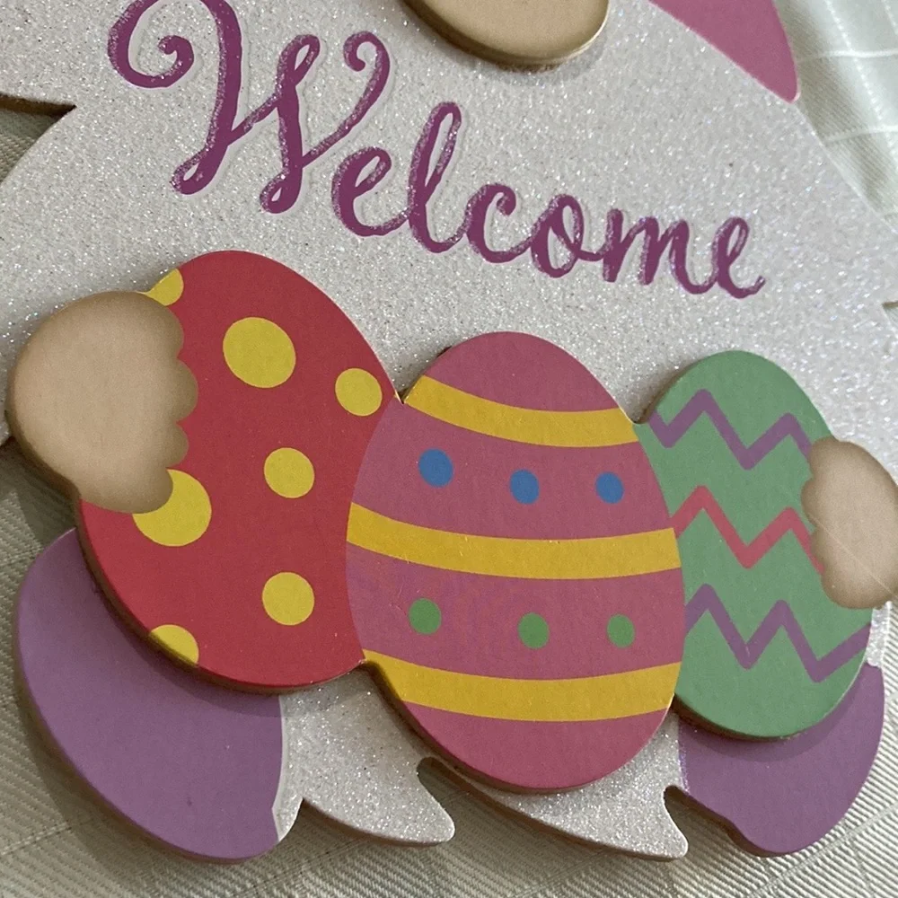 Easter gnome welcome sign front door NEW gnome holding Easter egg